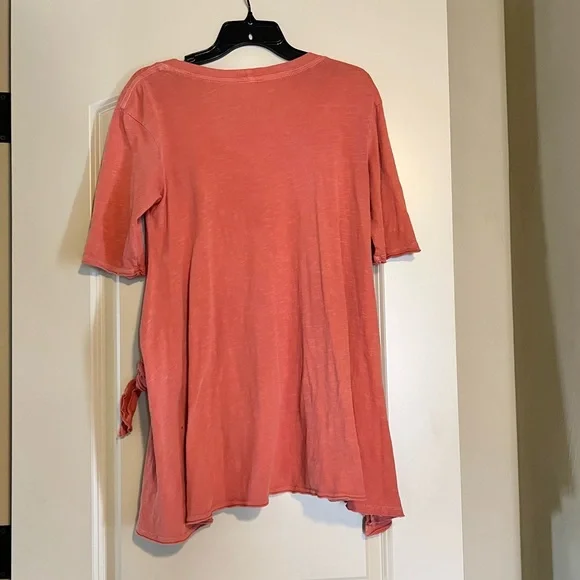 Free People Orange Side Tie S/S Tee, Sm 🧡 - Picture 2 of 4